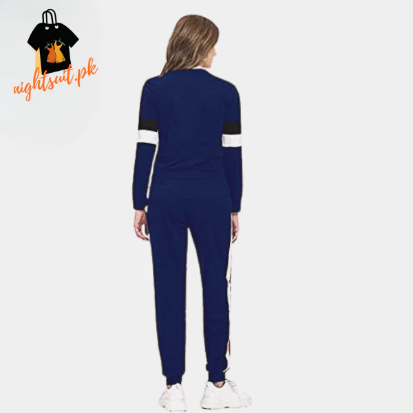 Dark Blue White Grey Stripe Tracksuit for Women - Image 3