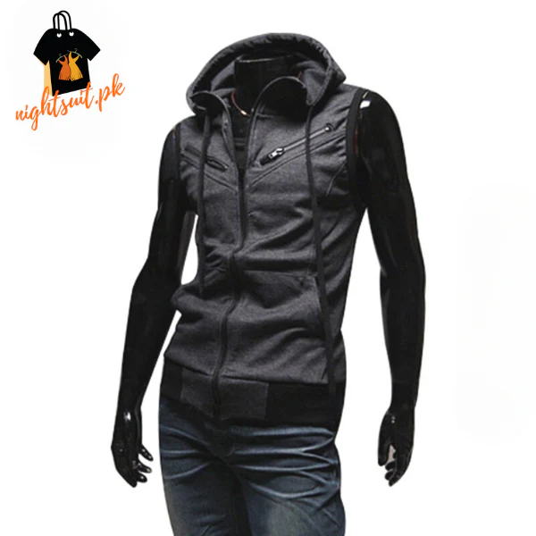 Dark Grey Sleeveless Hooded Zipper Sport Gym Warm - Image 3