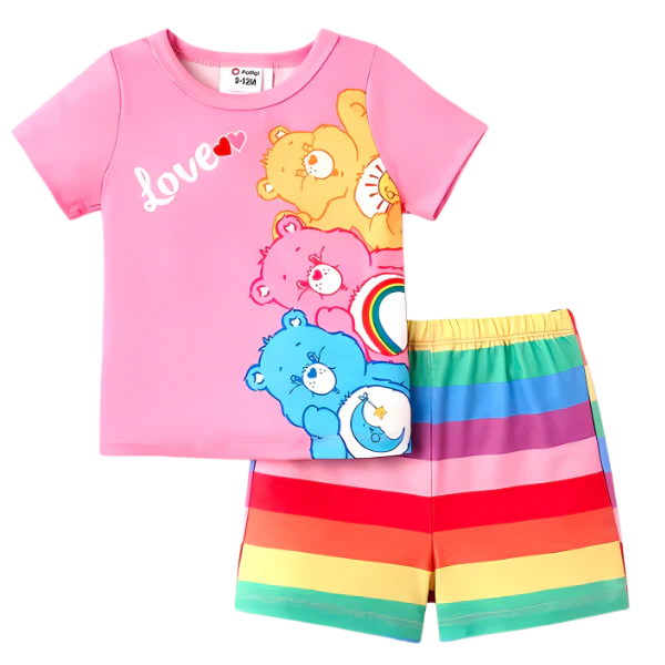 Love Pink Bear Printed Kids Short Sleeve Kids Wear