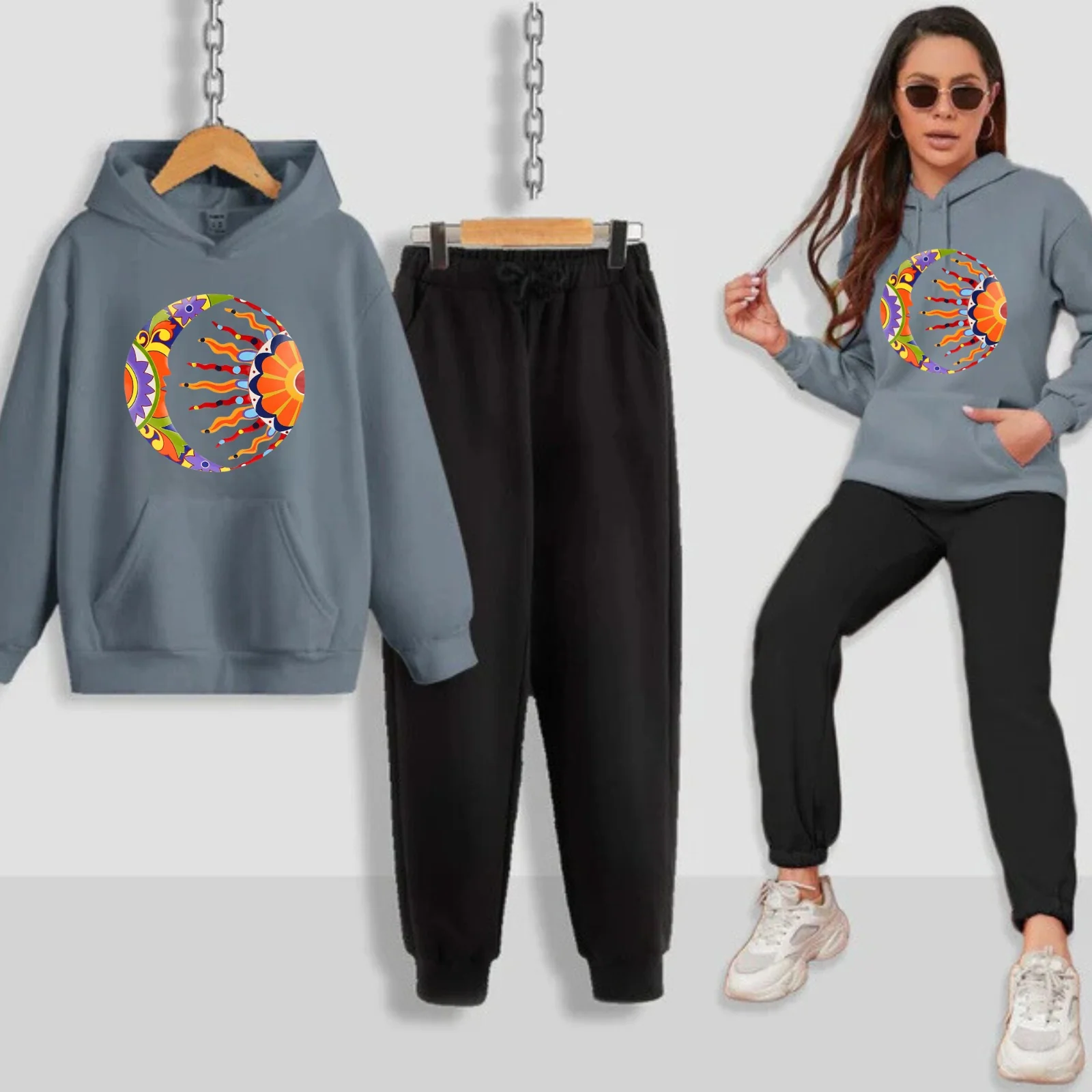 Moon & Sun Printed Women Hoodie Set - Image 10