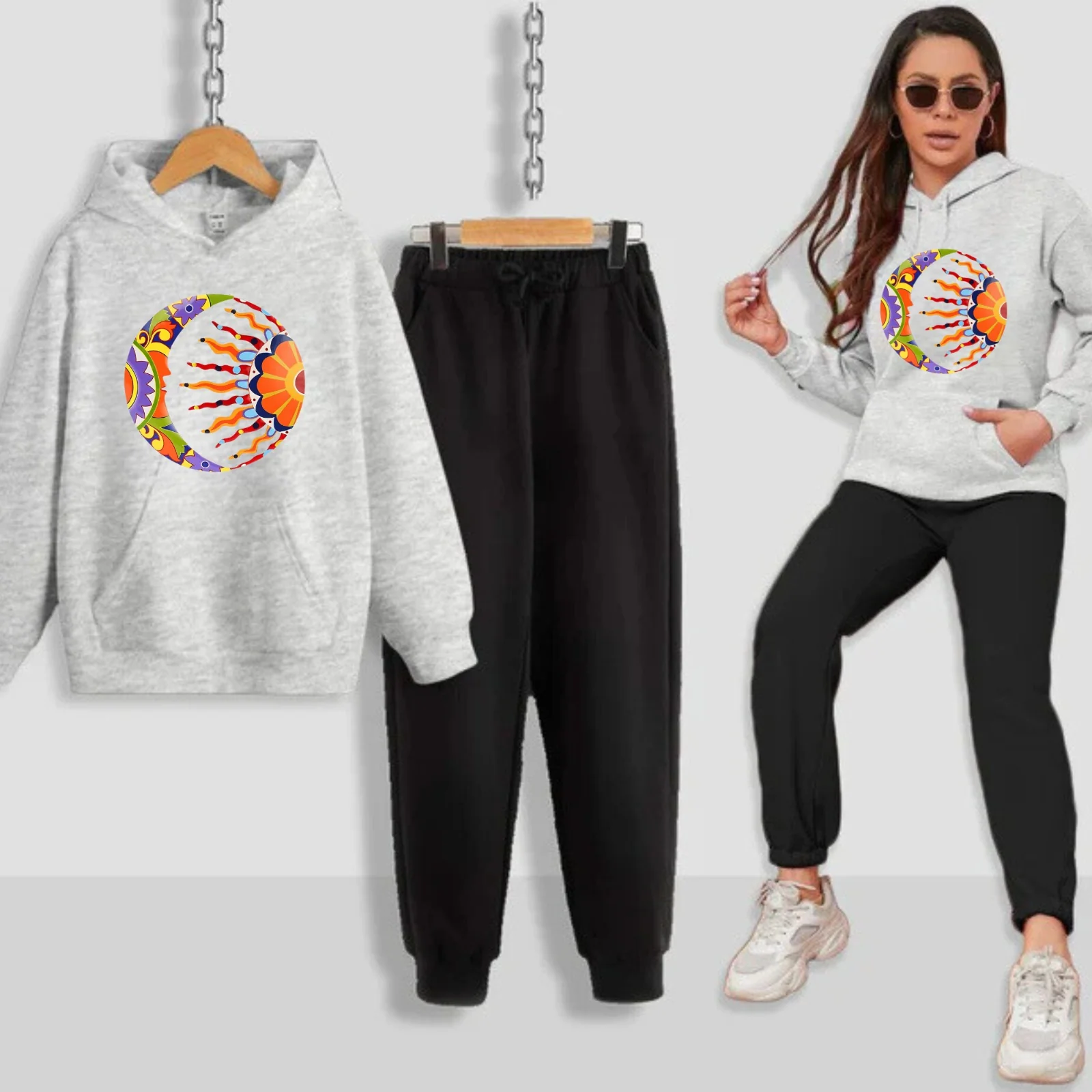 Moon & Sun Printed Women Hoodie Set - Image 8