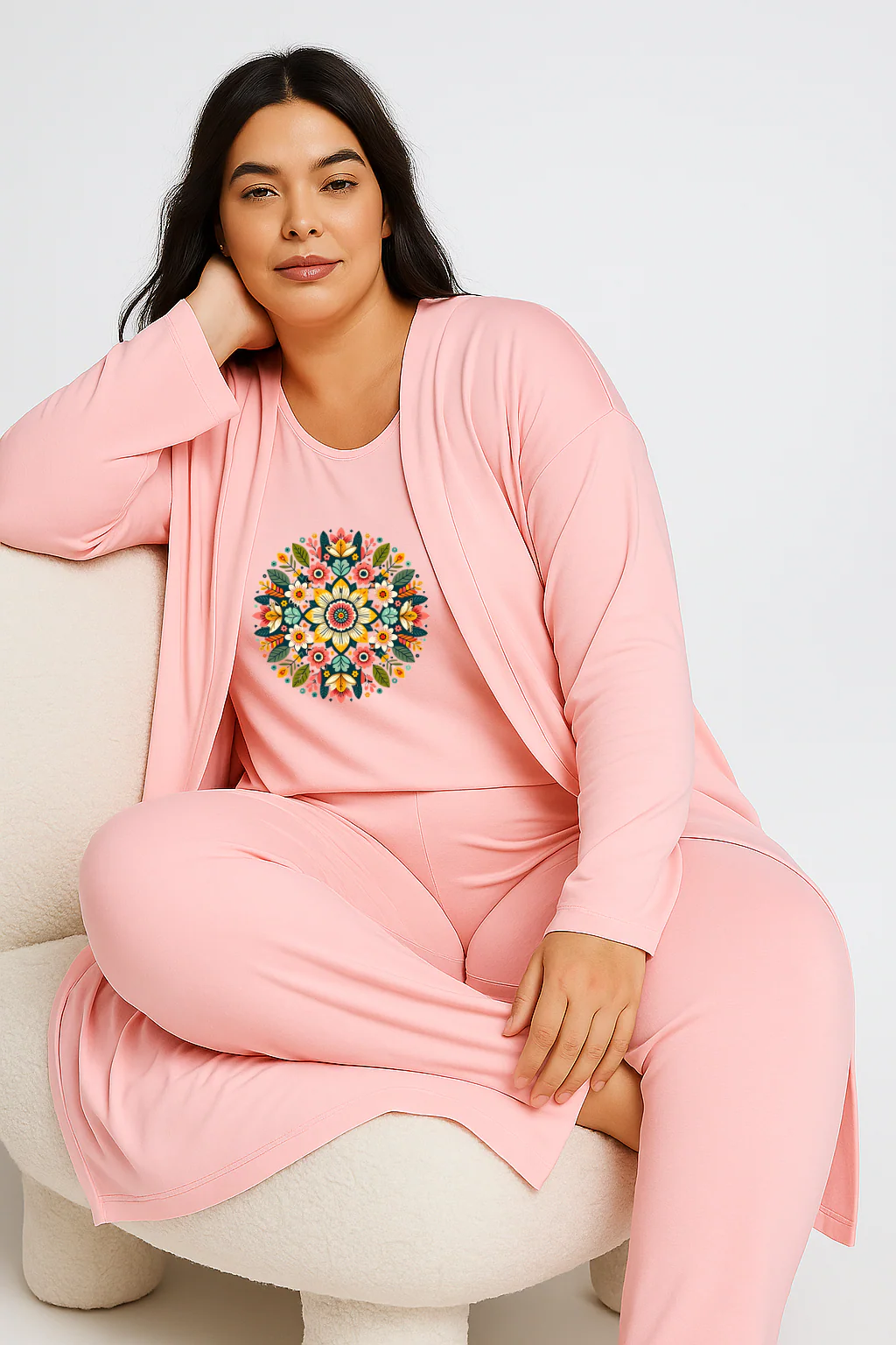 Multi Pattern Women Night Suit 3 Pieces Set