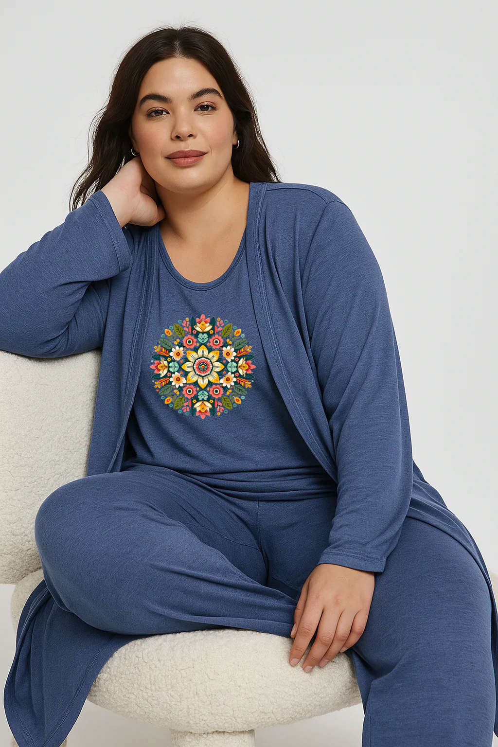 Multi Pattern Women Night Suit 3 Pieces Set - Image 5