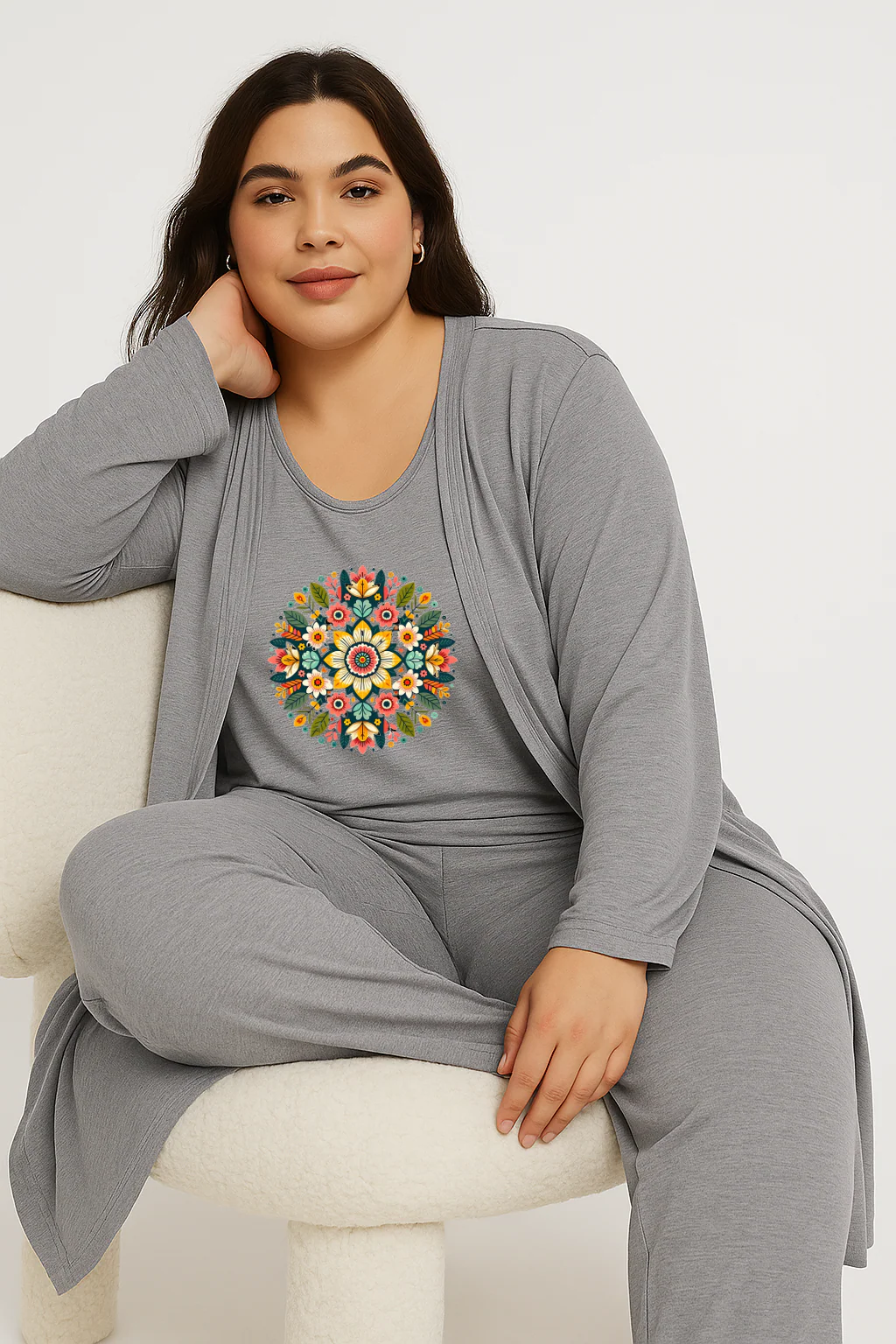 Multi Pattern Women Night Suit 3 Pieces Set - Image 6