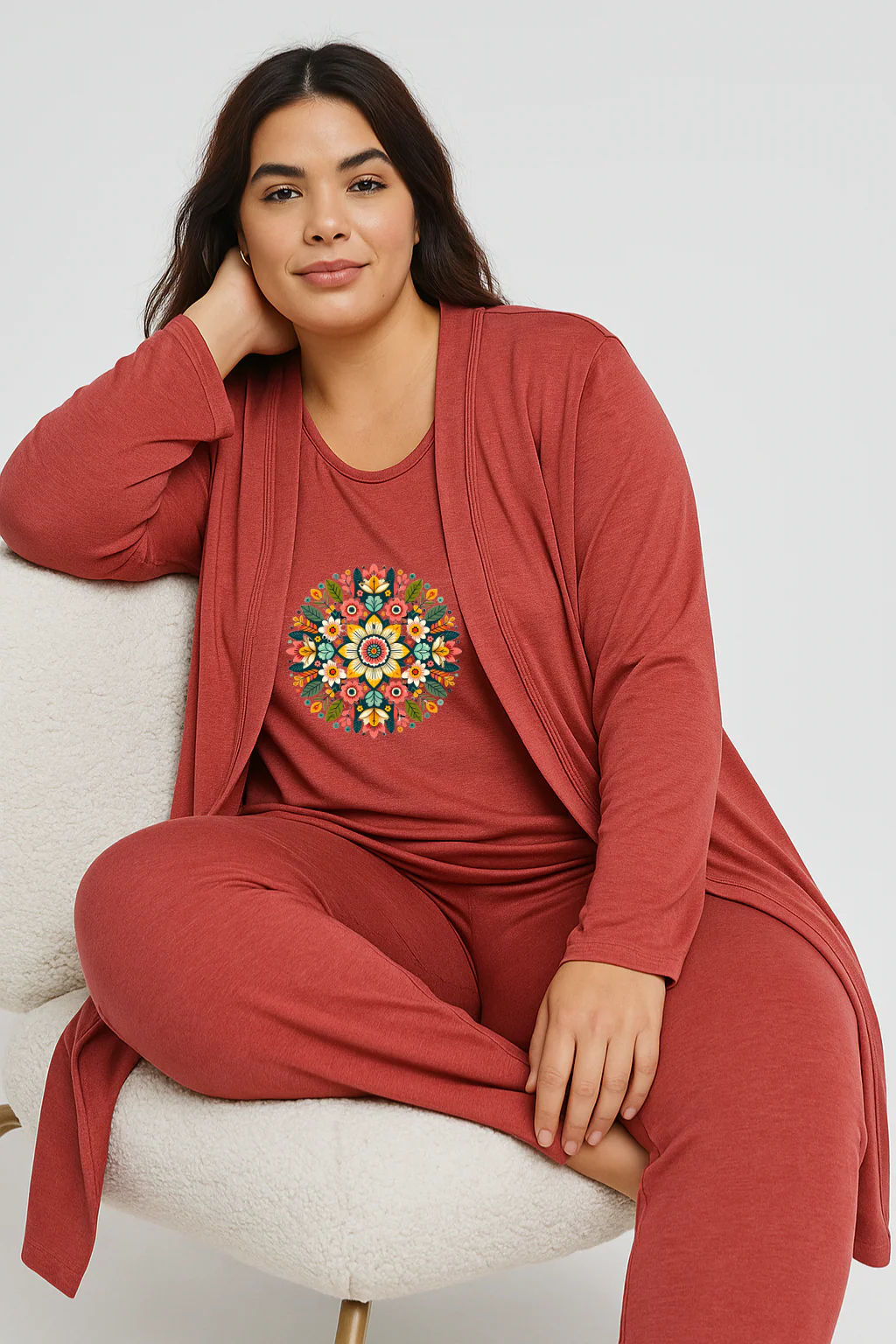 Multi Pattern Women Night Suit 3 Pieces Set - Image 7