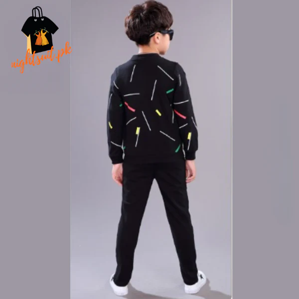 Kids Black Printed Zipper with Warm Black Trouser ( 3 Piece ) - Image 4
