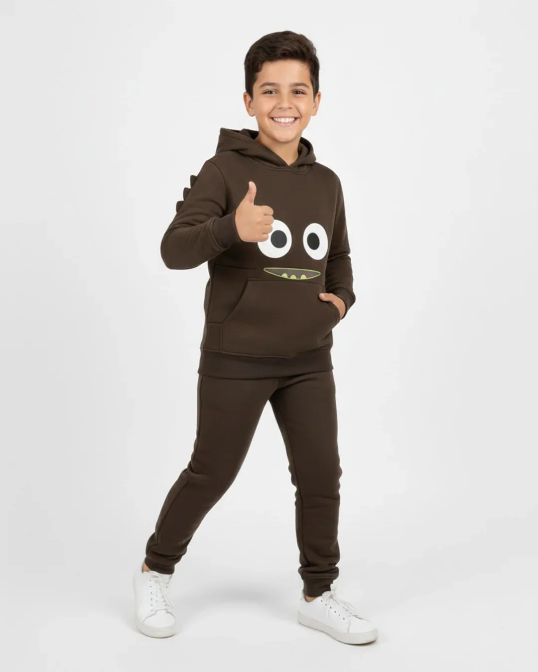 Kids Brown Monster Fleece Hoodie & Jogger Set - Image 3