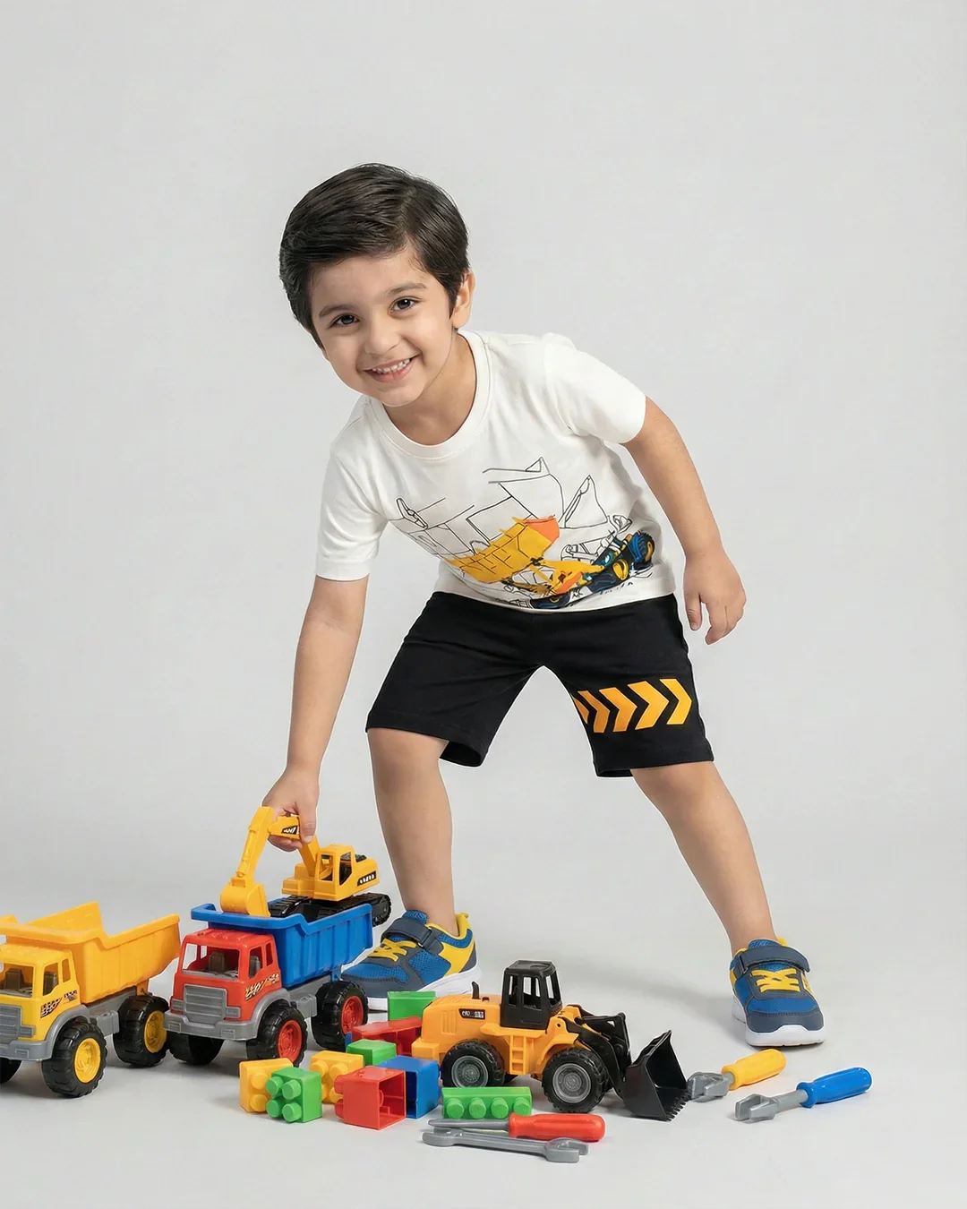 Kids’ Construction Truck Print T-Shirt & Shorts Set - Image 2