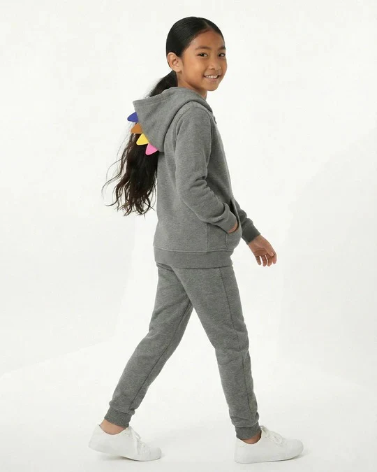 Kids Grey Fleece Hoodie & Jogger Set with Dino Spike Hood - Image 3