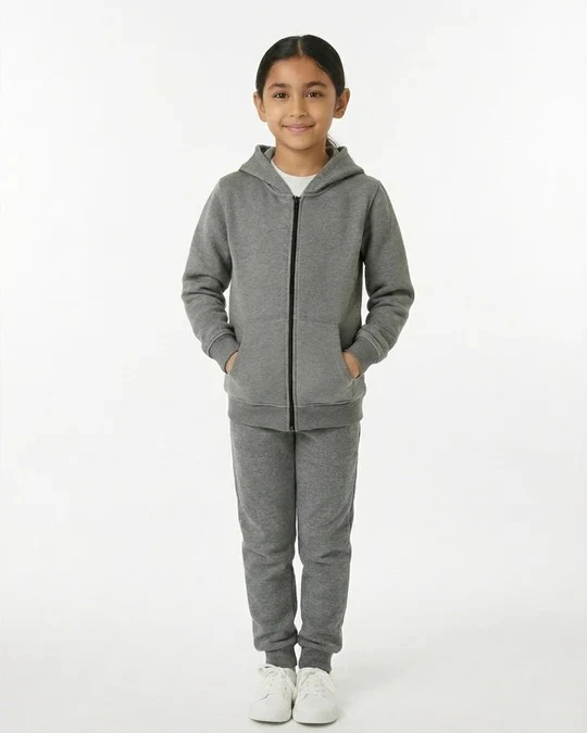 Kids Grey Fleece Hoodie & Jogger Set with Dino Spike Hood - Image 6