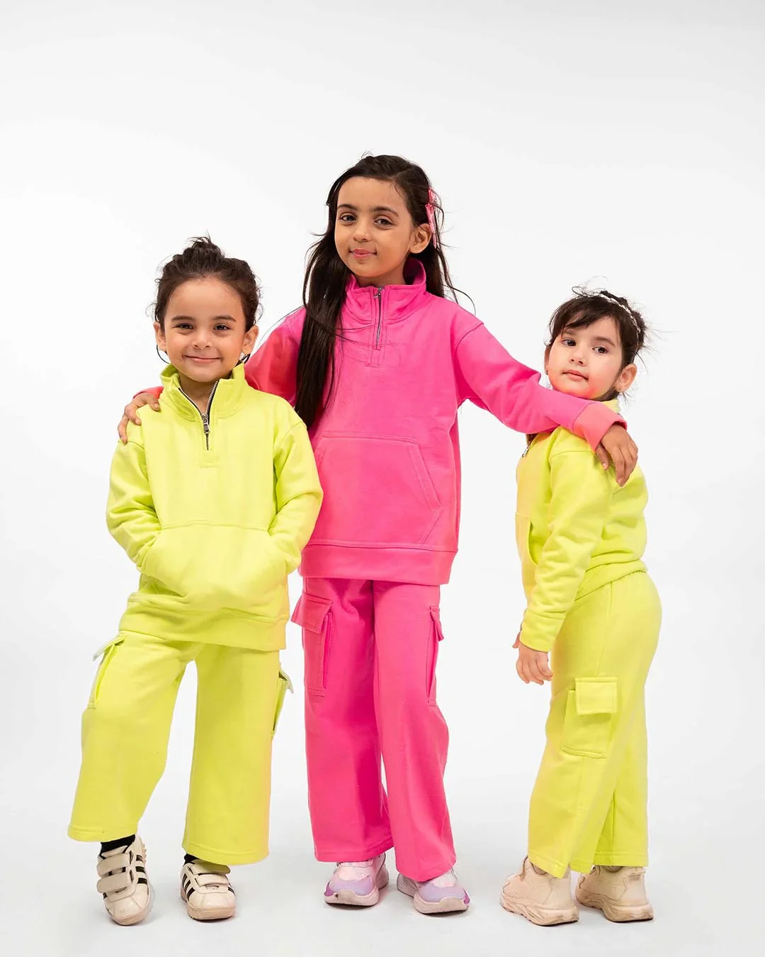 Kids Neon Yellow Fleece Cargo Tracksuit - Image 4