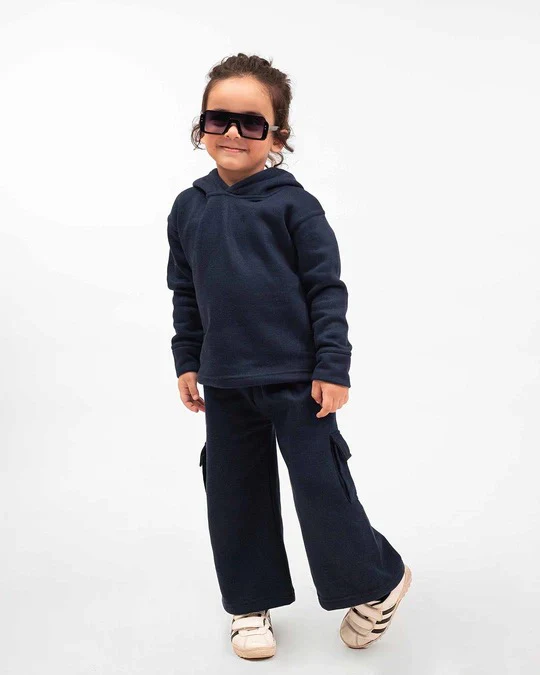 Kids Premium Navy Fleece Cargo Hoodie & Wide-Leg Winter Co-Ord Set - Image 4