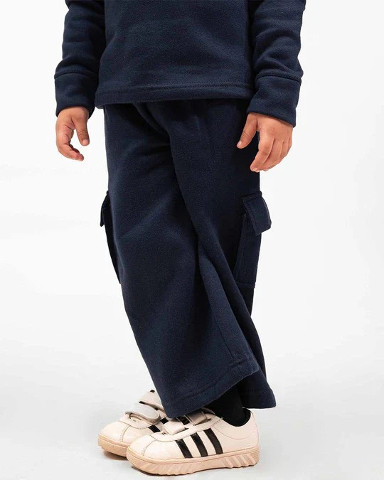 Kids Premium Navy Fleece Cargo Hoodie & Wide-Leg Winter Co-Ord Set - Image 5