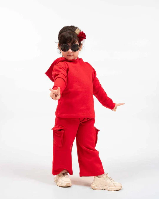 Kids Premium Red Fleece Cargo Tracksuit | Unisex - Image 2