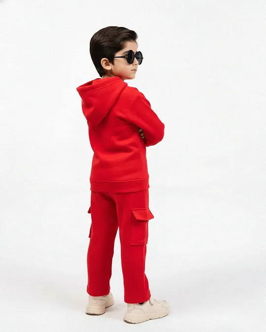 Kids Premium Red Fleece Cargo Tracksuit | Unisex - Image 3