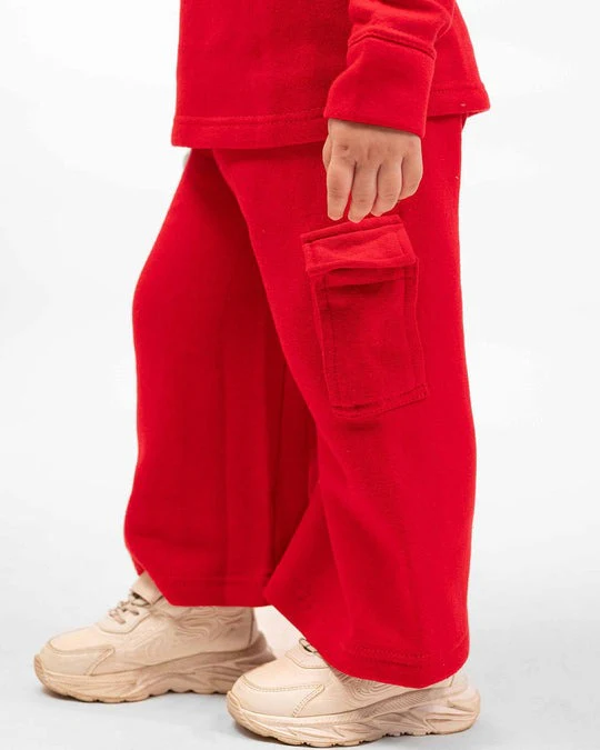 Kids Premium Red Fleece Cargo Tracksuit | Unisex - Image 5