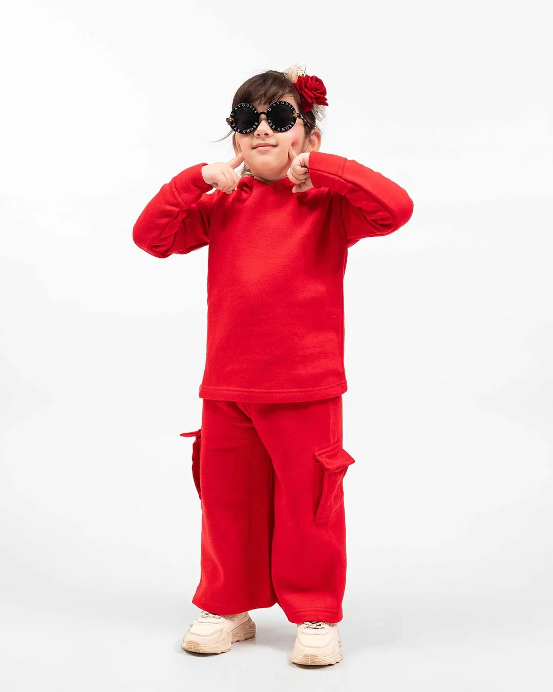 Kids Premium Red Fleece Cargo Tracksuit | Unisex - Image 6