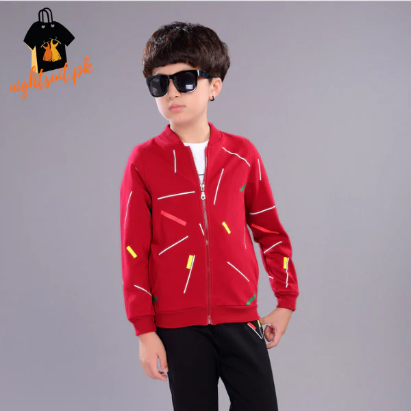 Kids Red Printed Zipper with Warm Black Trouser ( 3 Piece ) - Image 4