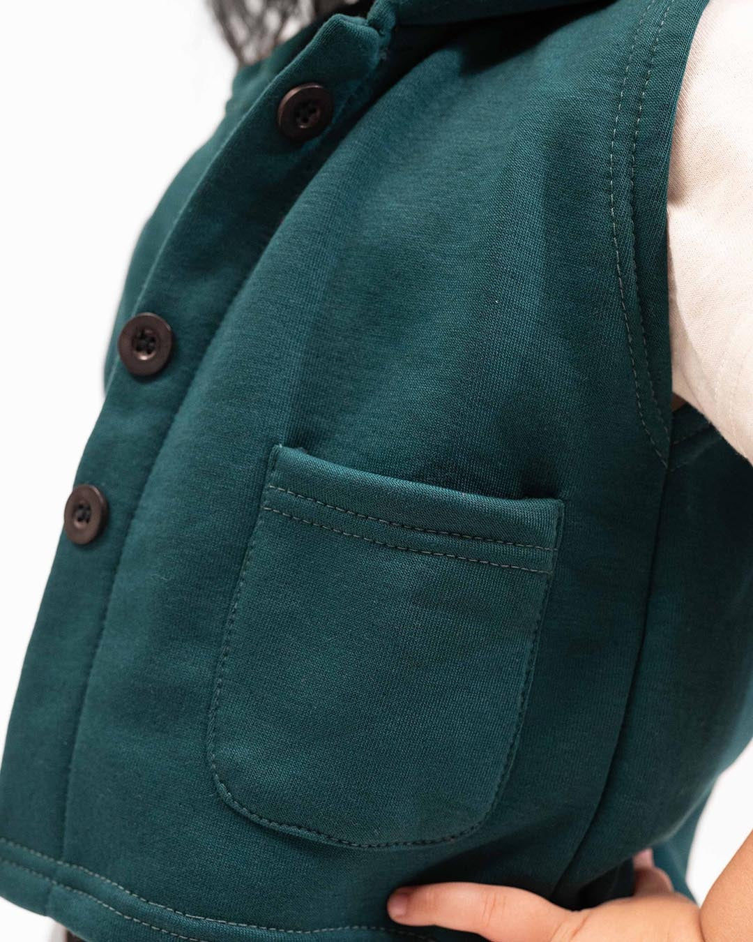 Kids Trendy Hoodie Vest | Forest Green - Image 3