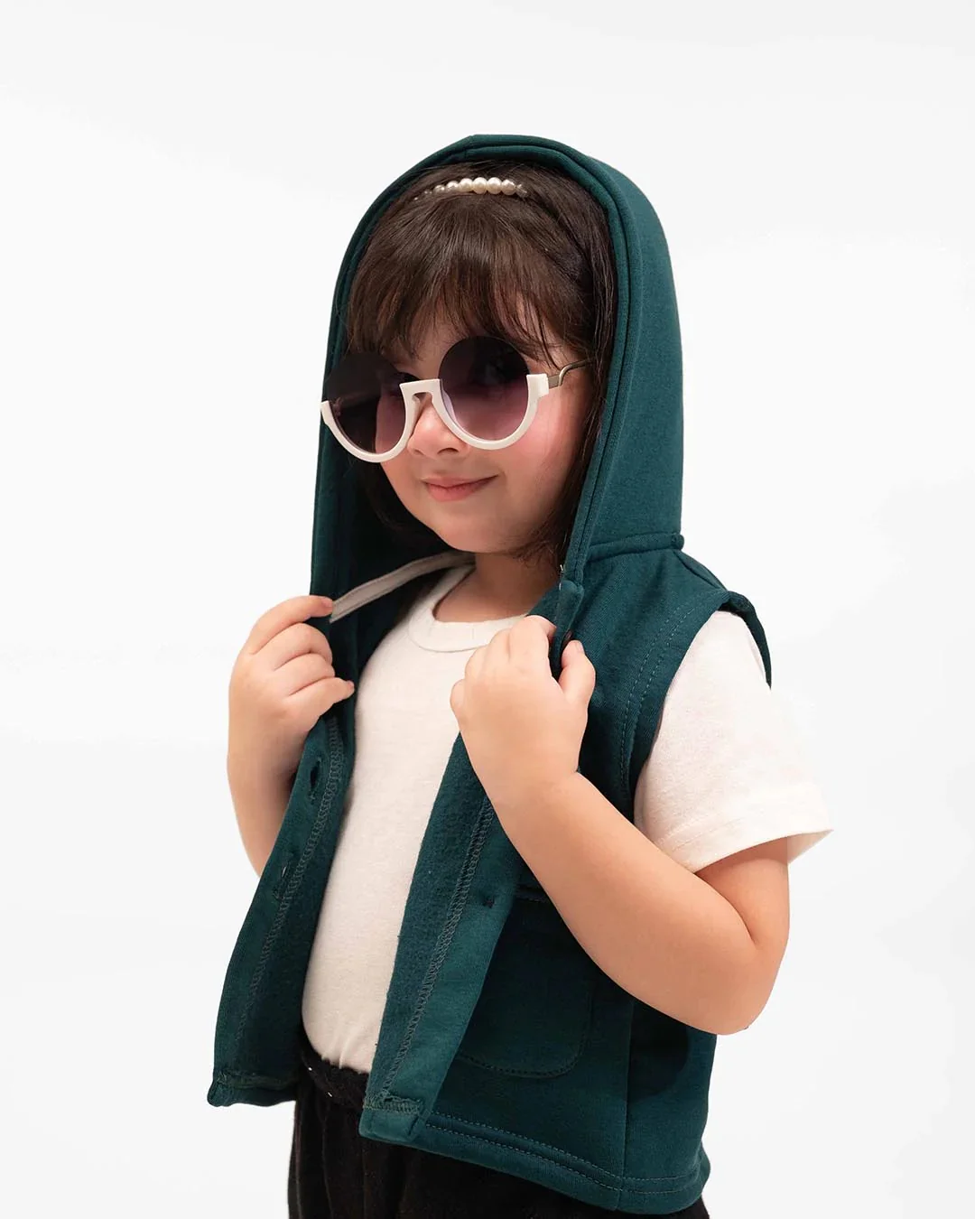 Kids Trendy Hoodie Vest | Forest Green - Image 5