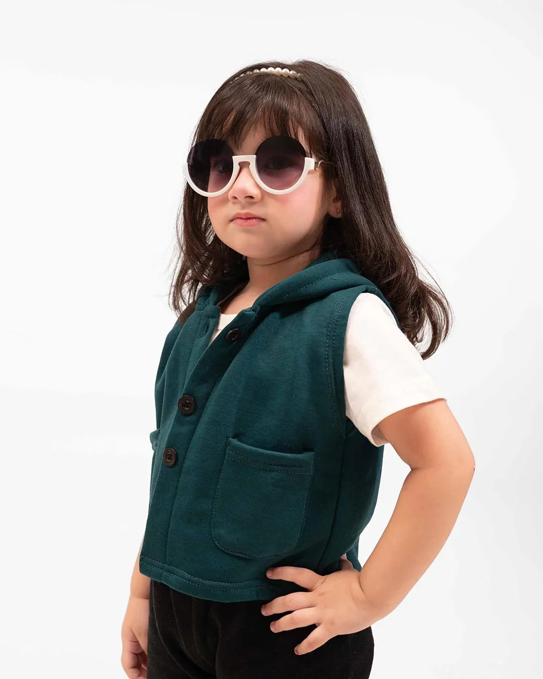 Kids Trendy Hoodie Vest | Forest Green - Image 6