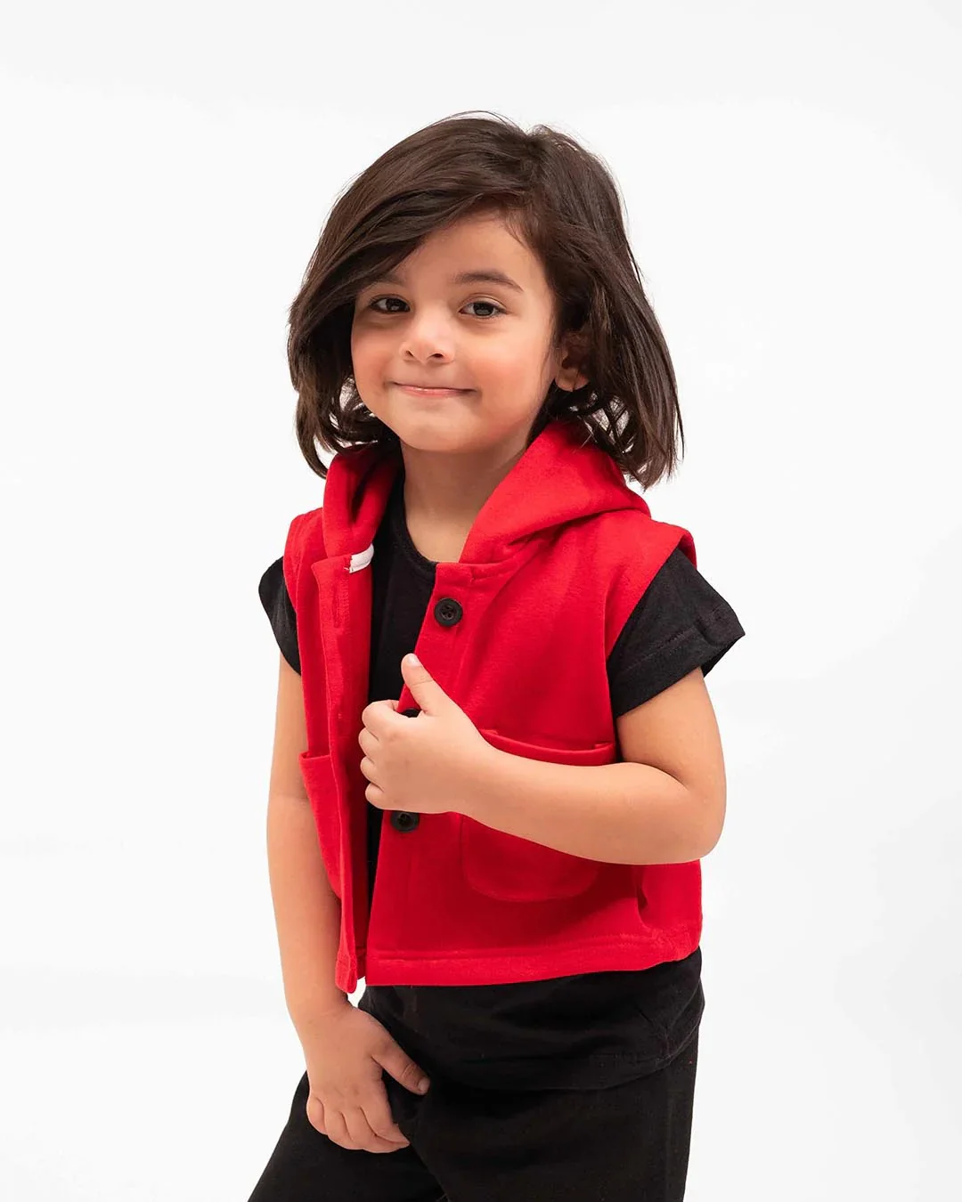 Kids Trendy Hoodie Vest | Red - Image 3