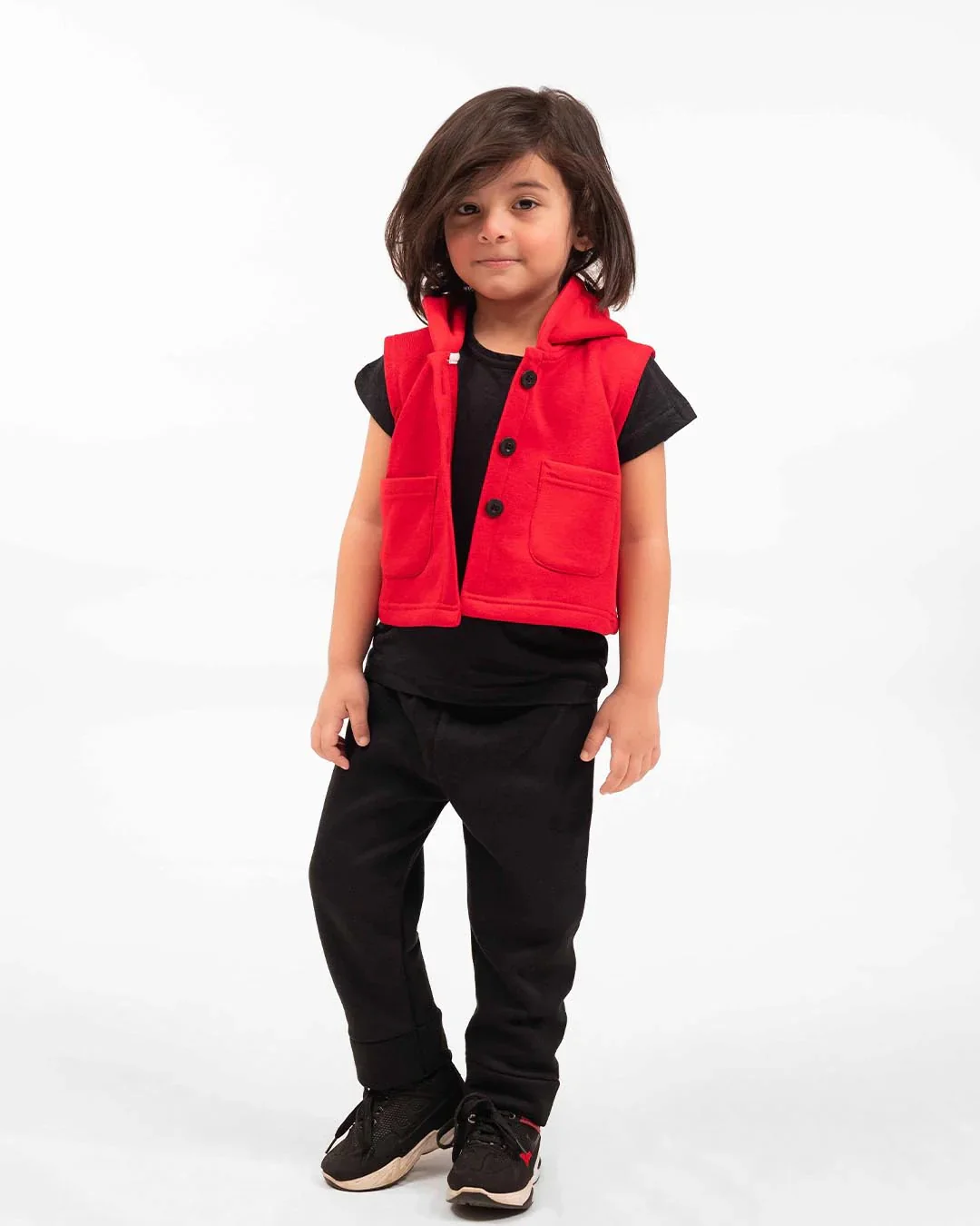 Kids Trendy Hoodie Vest | Red - Image 4