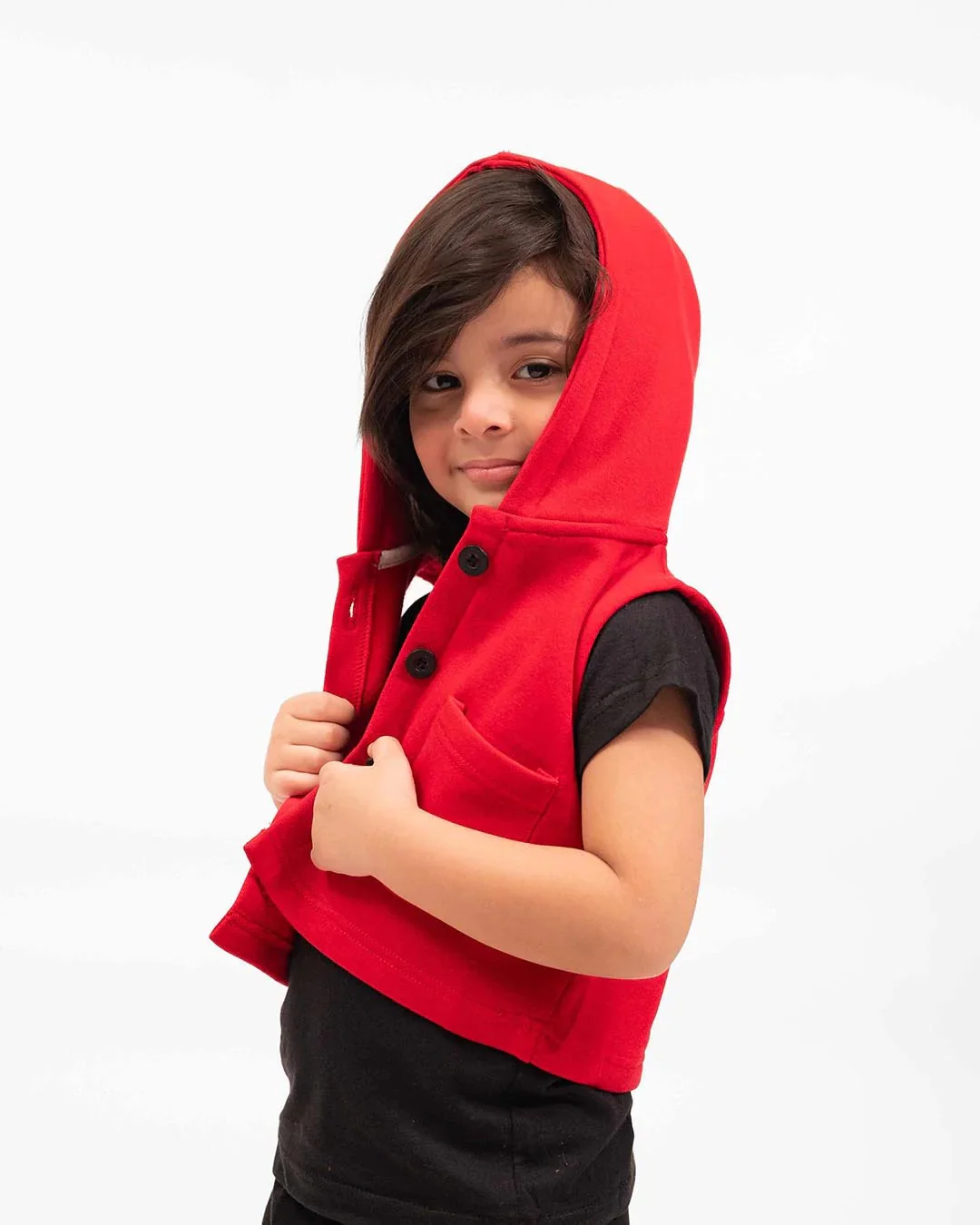 Kids Trendy Hoodie Vest | Red - Image 6