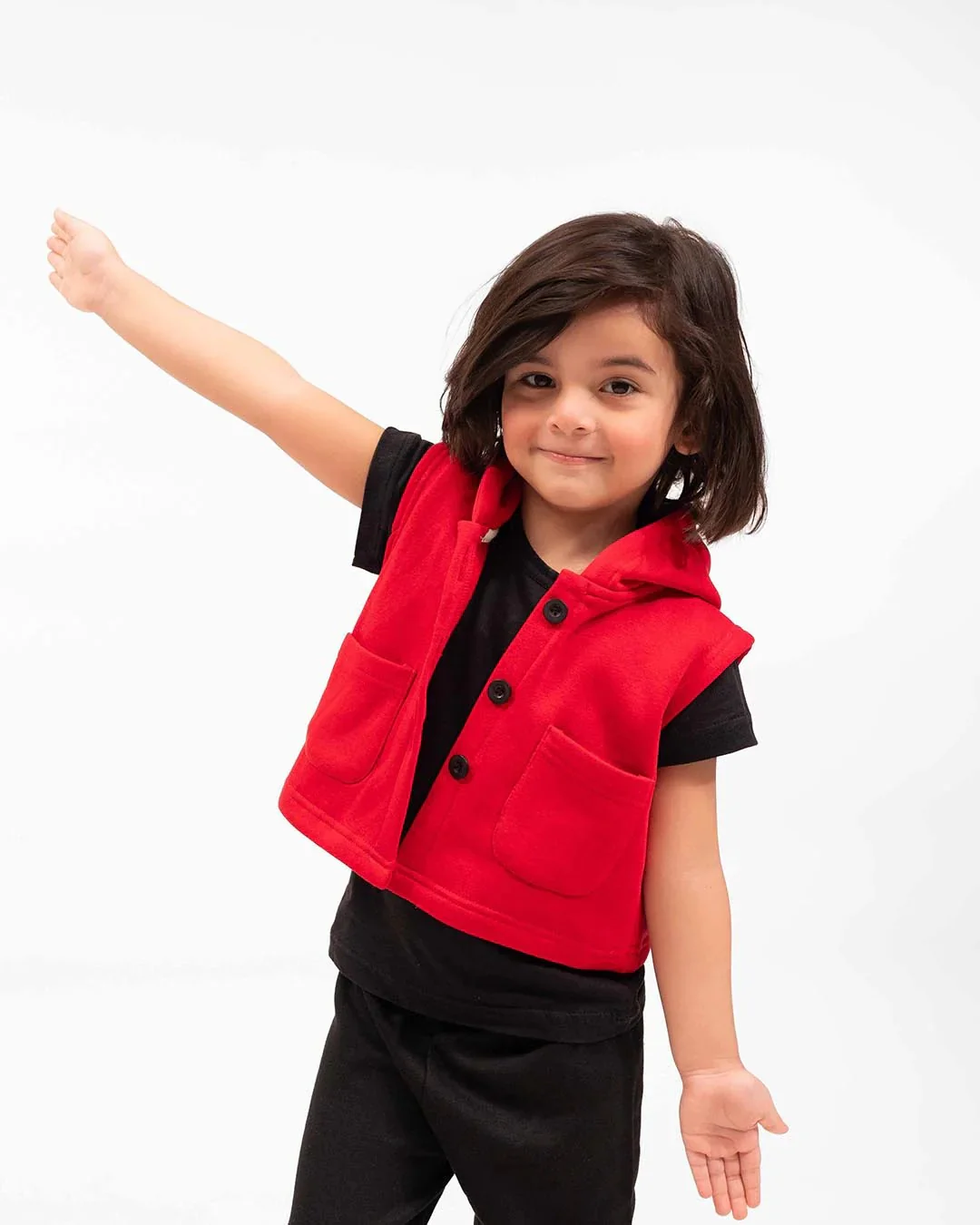 Kids Trendy Hoodie Vest | Red - Image 7