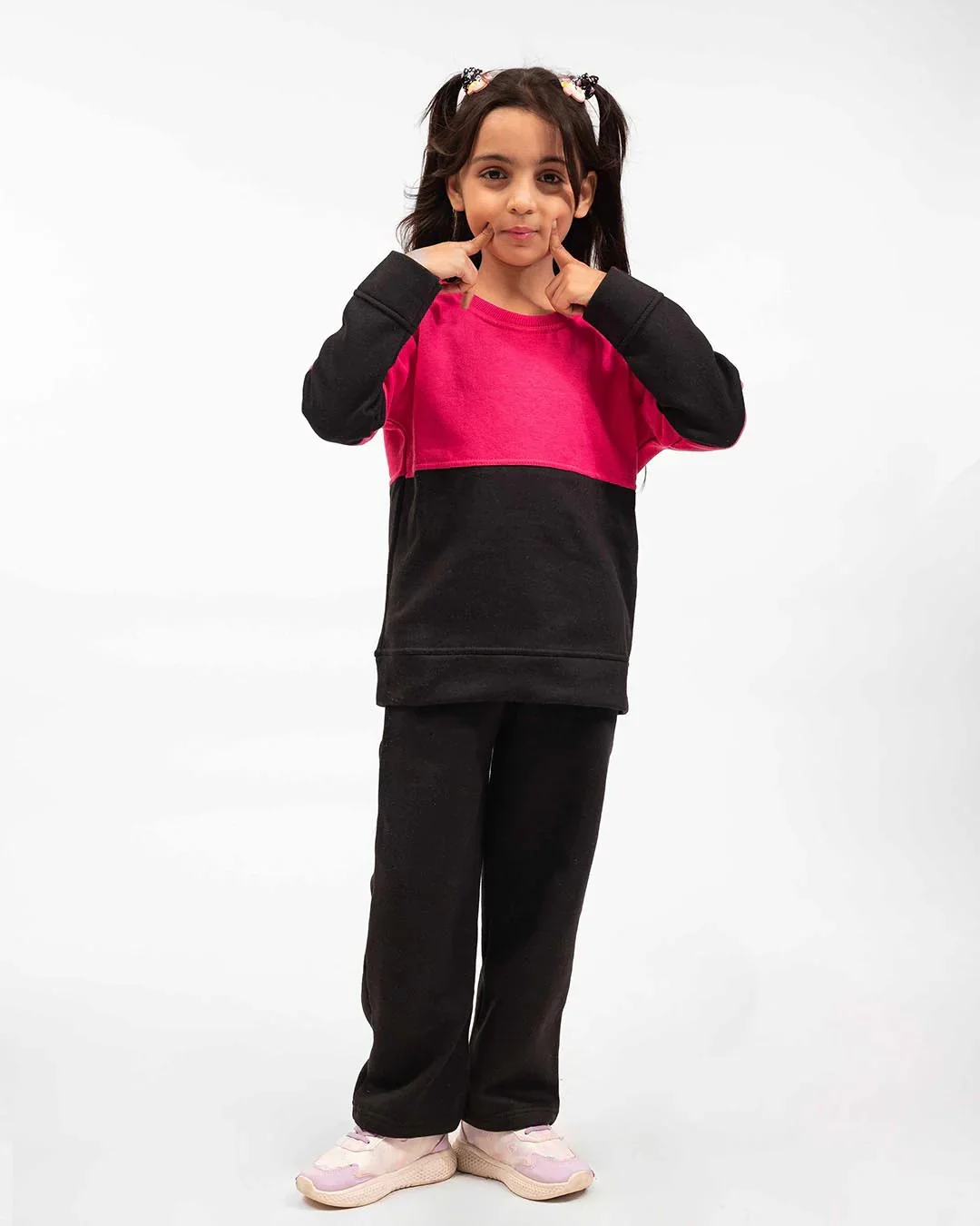 Kids Two-Tone Sweatshirt & Jogger Set –Pink & Black - Image 4