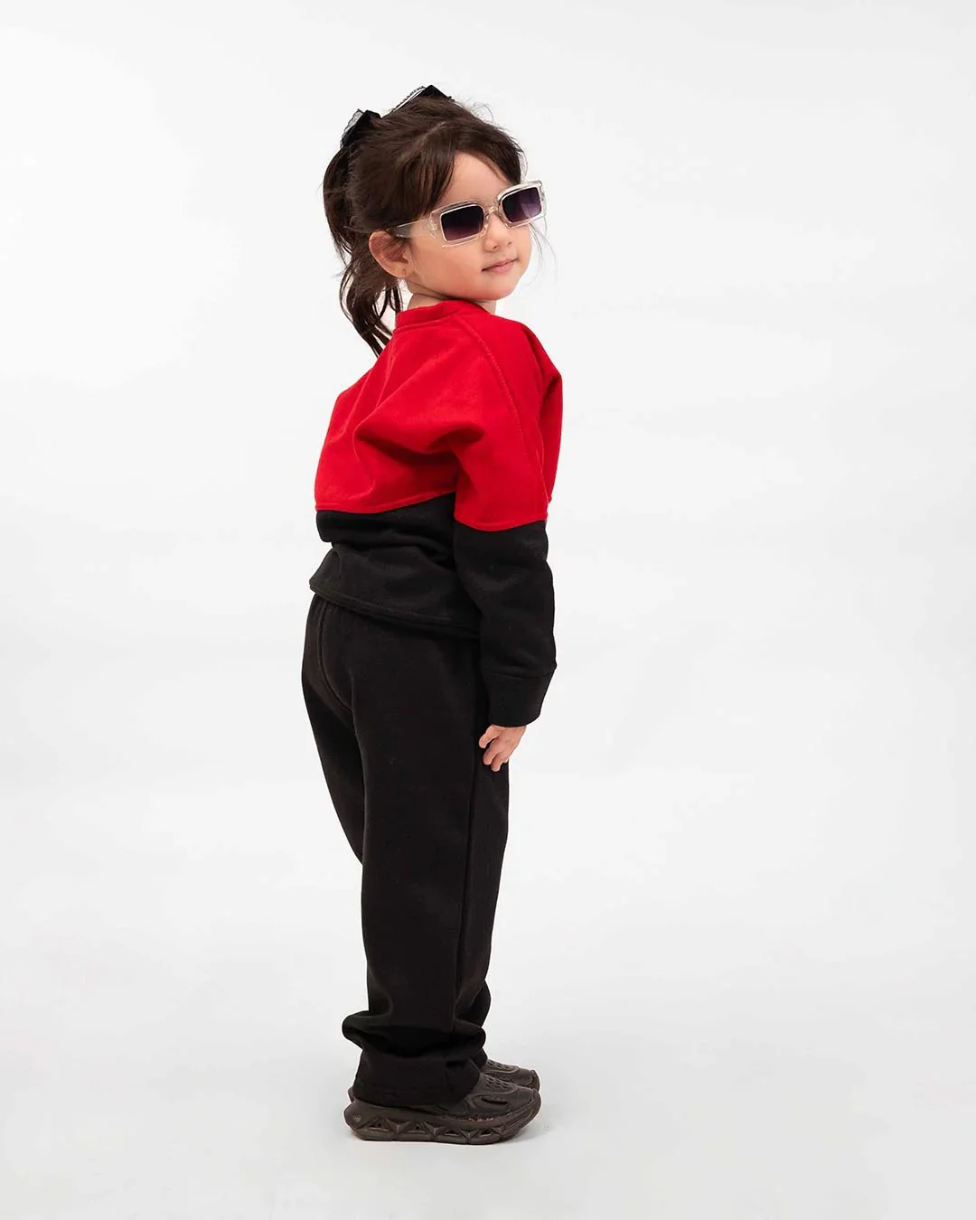 Kids Two-Tone Sweatshirt & Jogger Set – Red & Black - Image 3