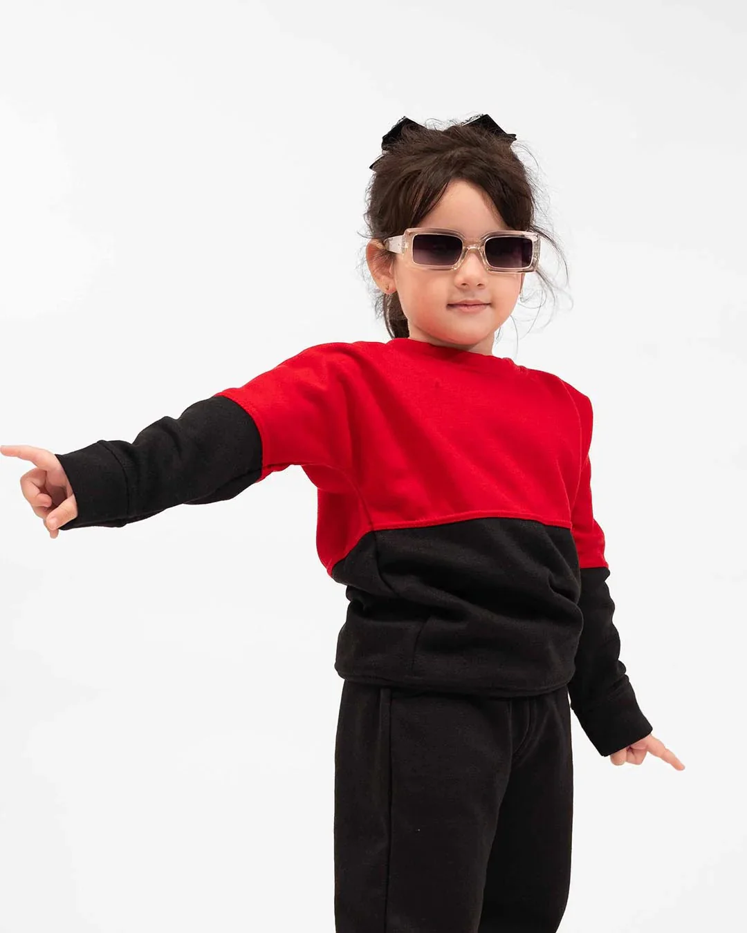 Kids Two-Tone Sweatshirt & Jogger Set – Red & Black - Image 4