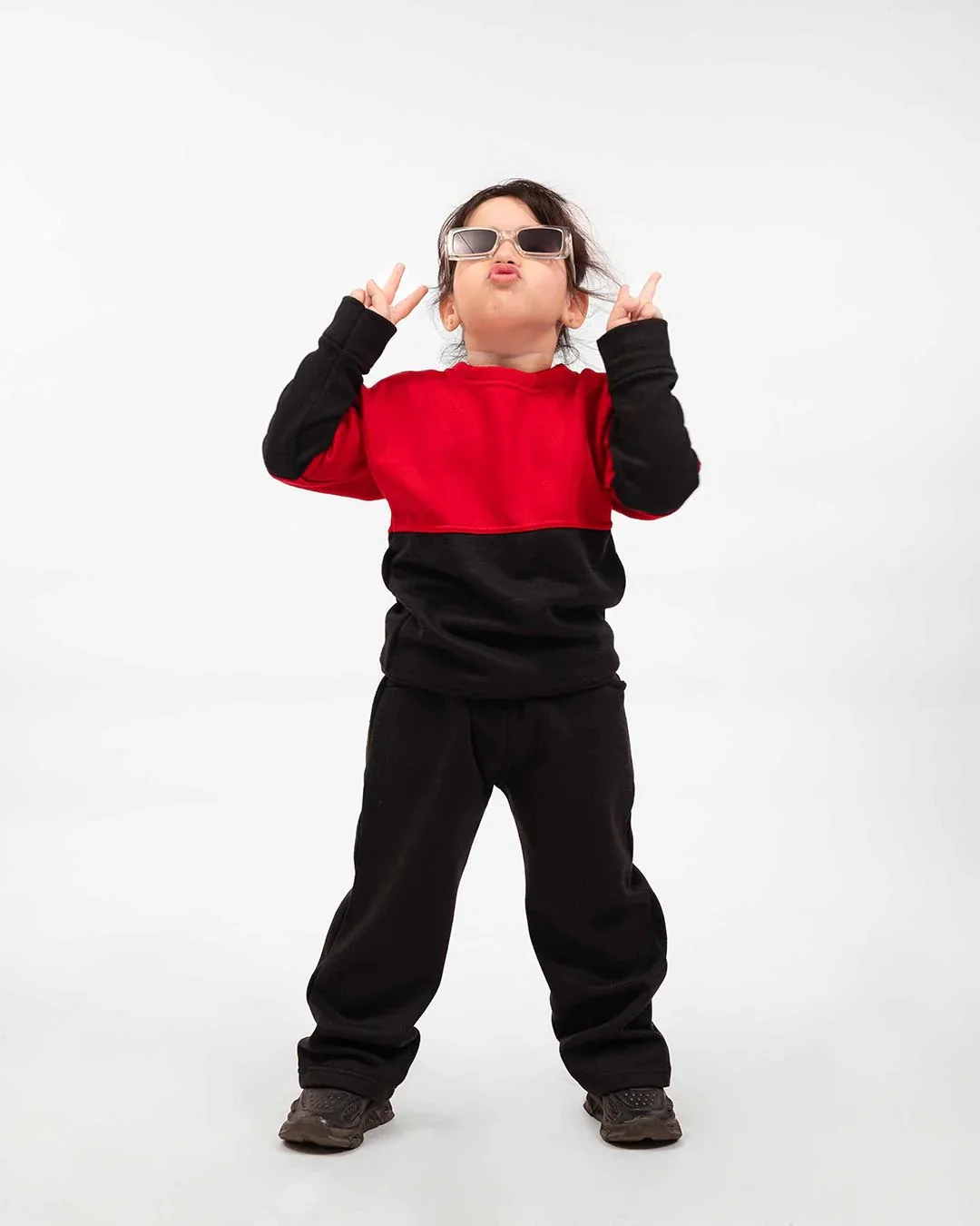 Kids Two-Tone Sweatshirt & Jogger Set – Red & Black - Image 5