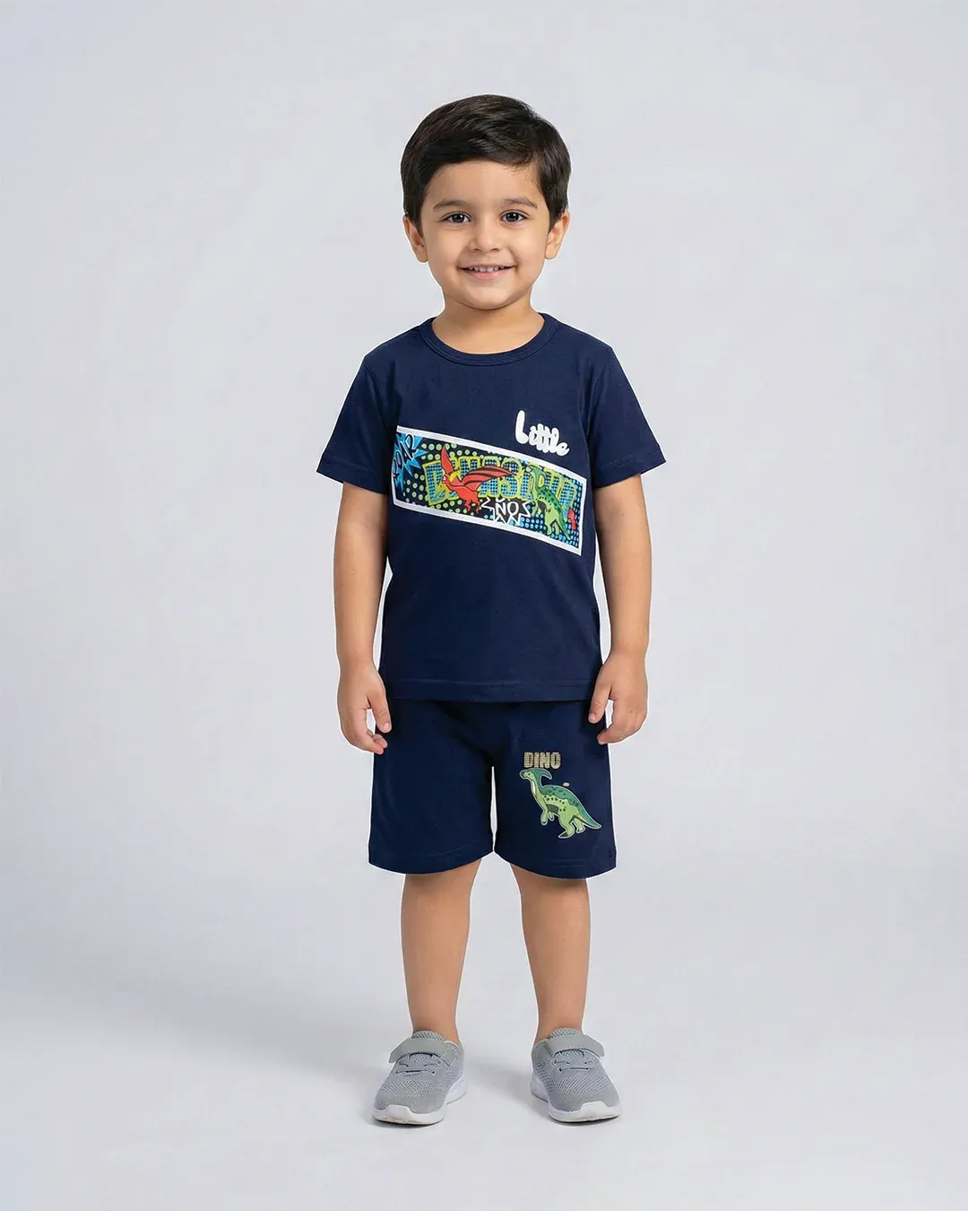 Little Dino Boys Navy Blue T-Shirt & Shorts Set