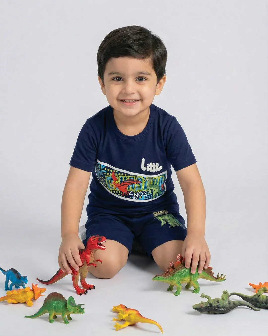 Little Dino Boys Navy Blue T-Shirt & Shorts Set - Image 5