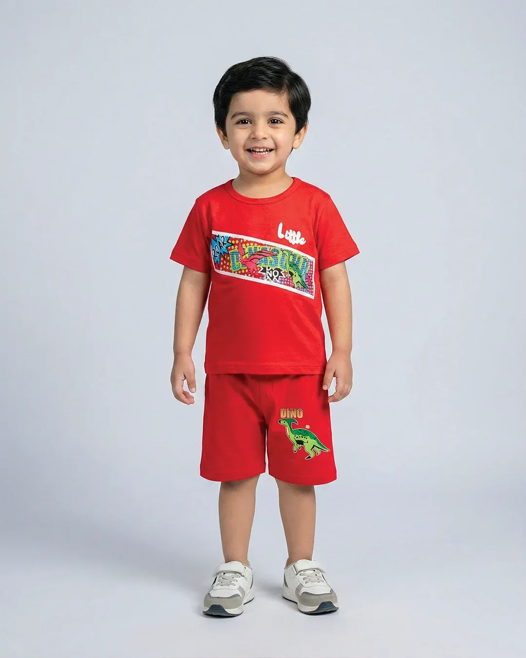 Little Dino Boys Red T-Shirt & Shorts Set
