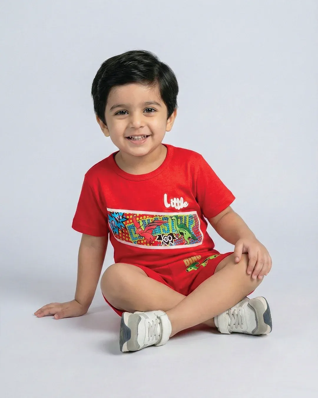 Little Dino Boys Red T-Shirt & Shorts Set - Image 2