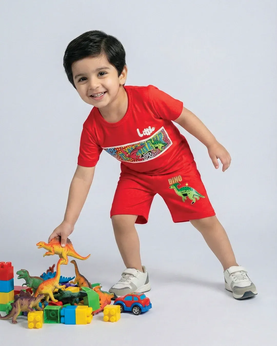 Little Dino Boys Red T-Shirt & Shorts Set - Image 3