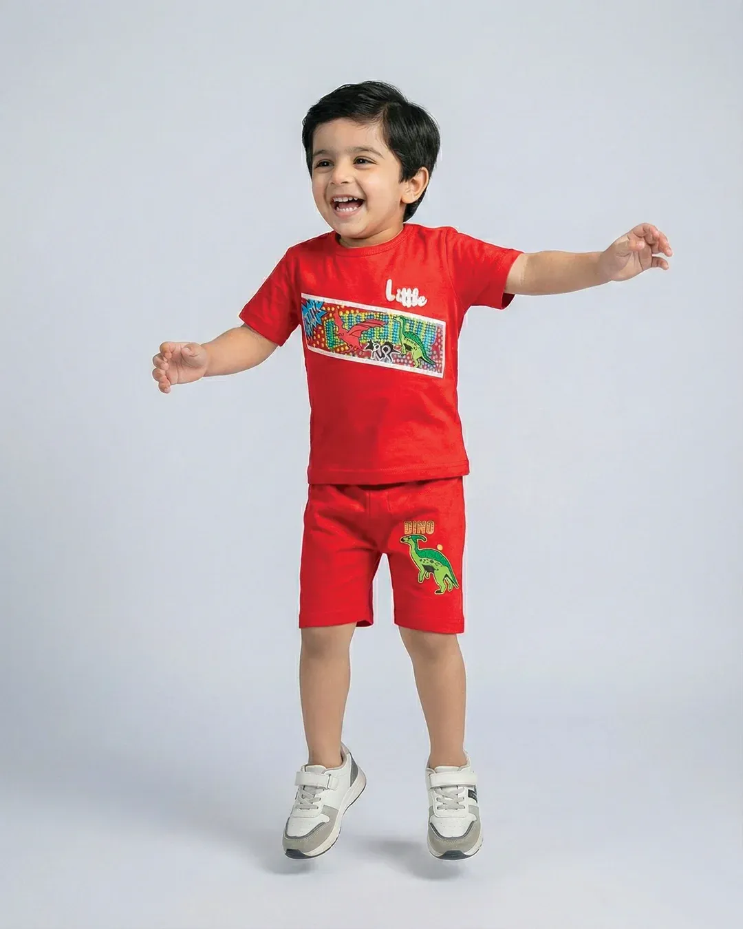 Little Dino Boys Red T-Shirt & Shorts Set - Image 4