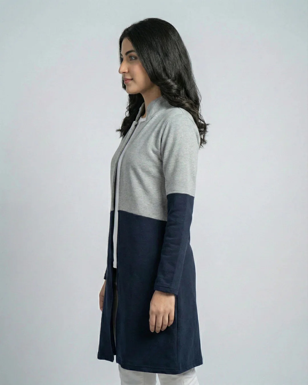 Blue Contrast Long Sleeve Fashion Cardigan Sweater - Image 3