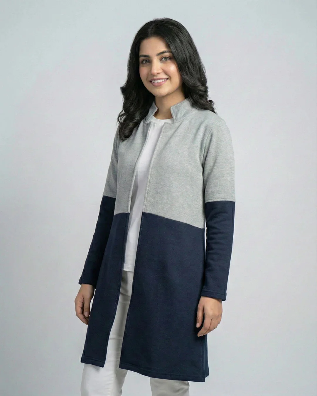 Blue Contrast Long Sleeve Fashion Cardigan Sweater - Image 4