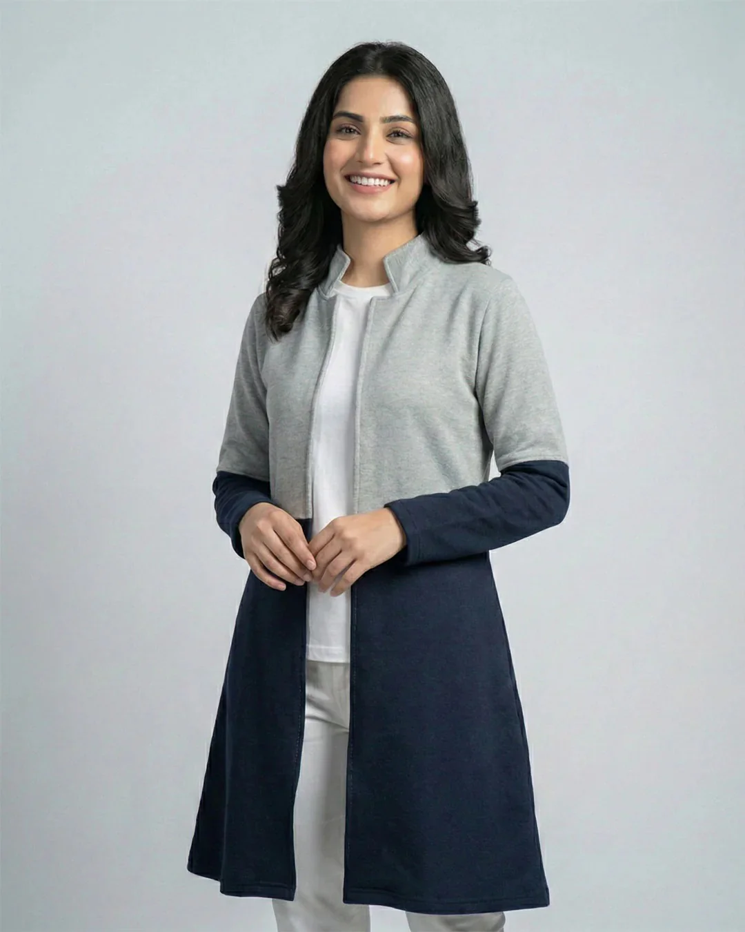 Blue Contrast Long Sleeve Fashion Cardigan Sweater - Image 5