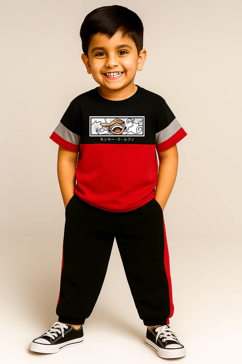 Maroon Panel Printed Kids Set - T-Shirt and Pants - Image 7