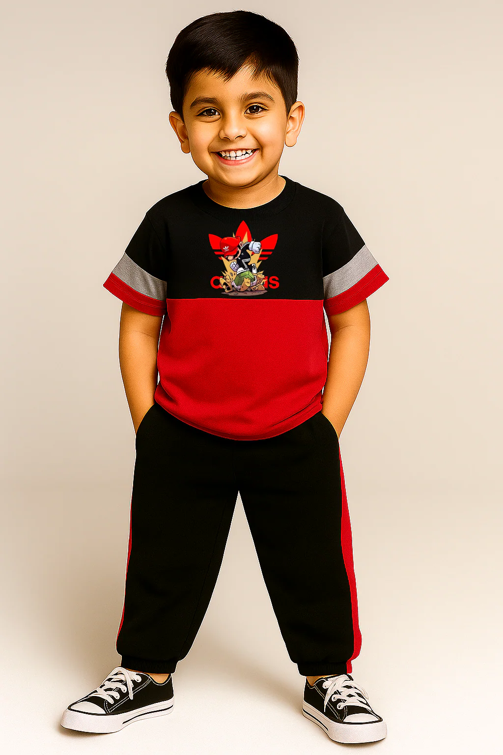 Maroon Panel Printed Kids Set - T-Shirt and Pants - Image 8