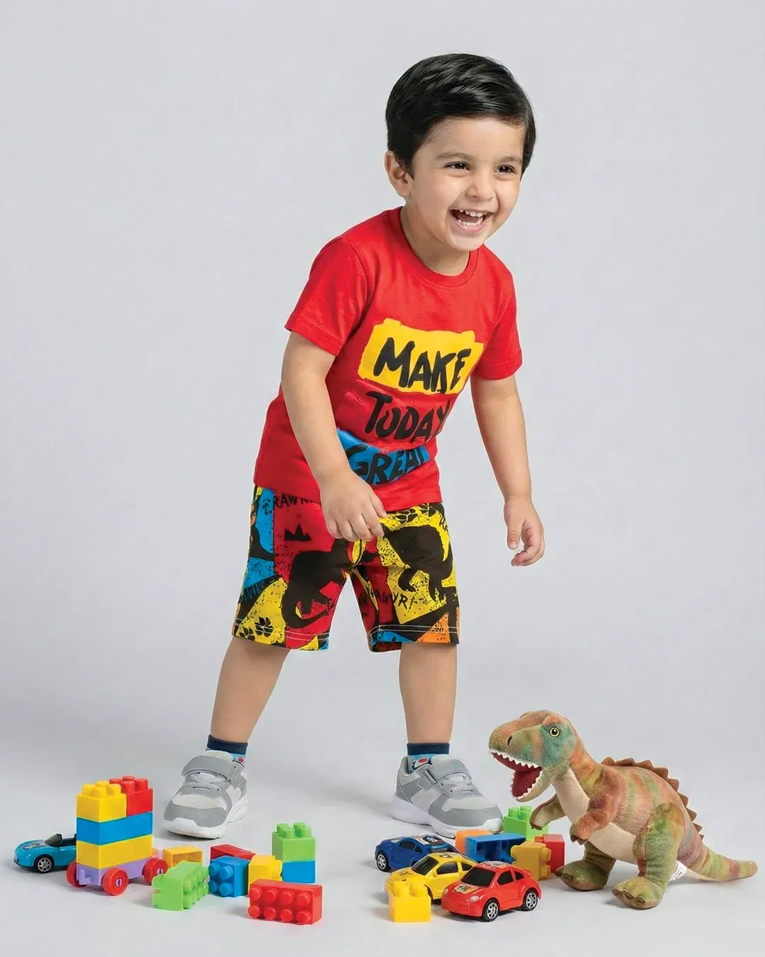 Make Today Great Red T-Shirt & Printed Shorts Set - Image 3