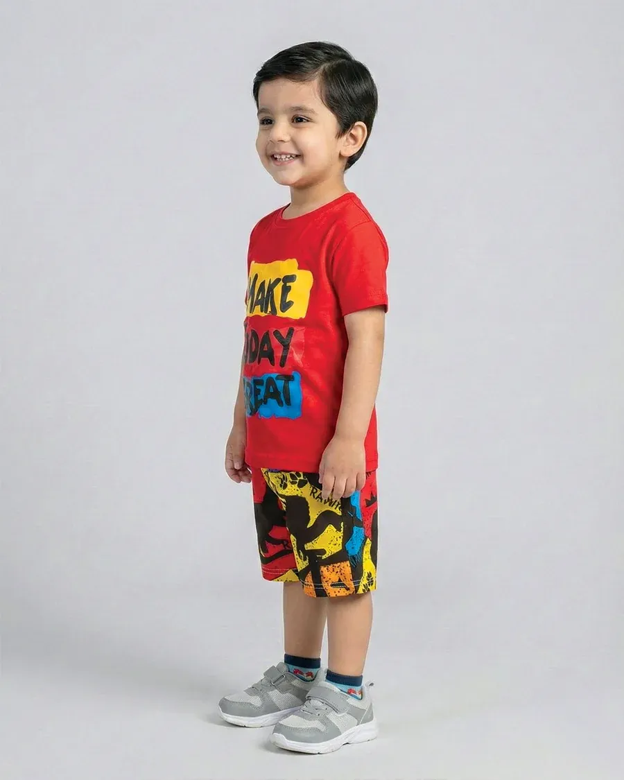 Make Today Great Red T-Shirt & Printed Shorts Set - Image 4