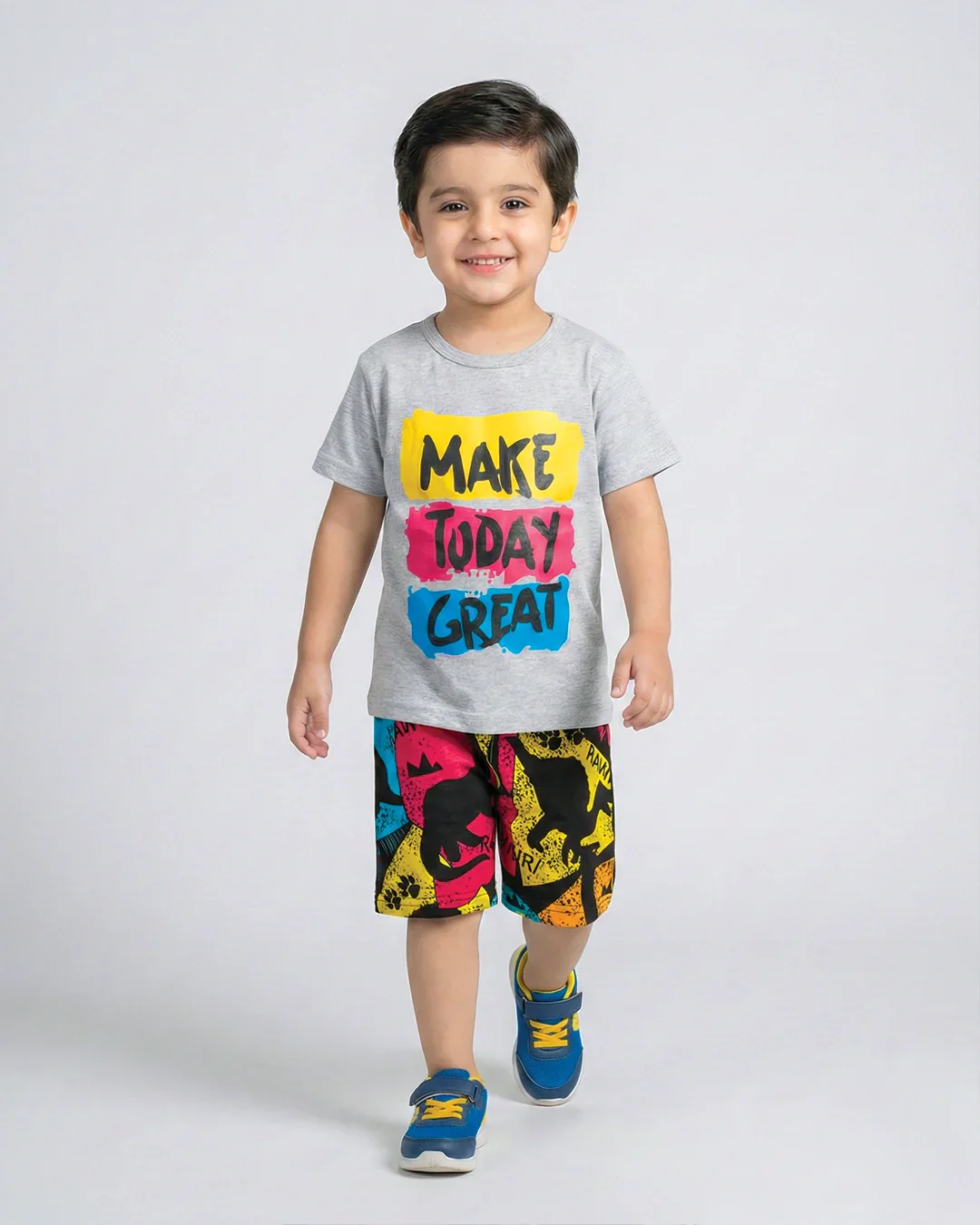Make Today Great Grey T-Shirt & Printed Shorts Set