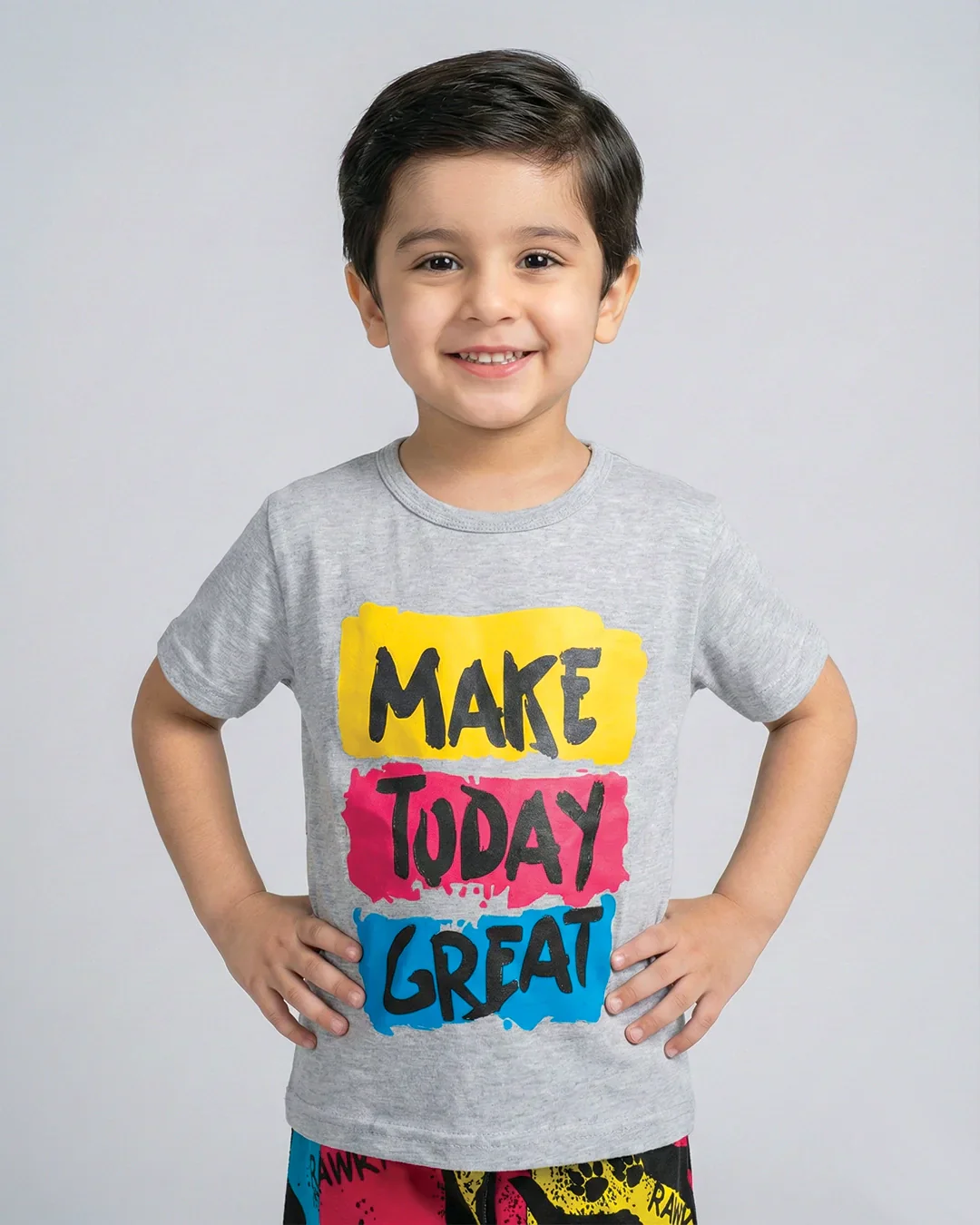Make Today Great Grey T-Shirt & Printed Shorts Set - Image 2