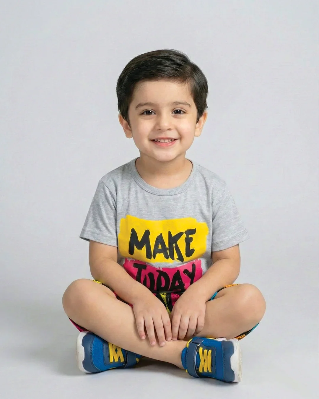 Make Today Great Grey T-Shirt & Printed Shorts Set - Image 3