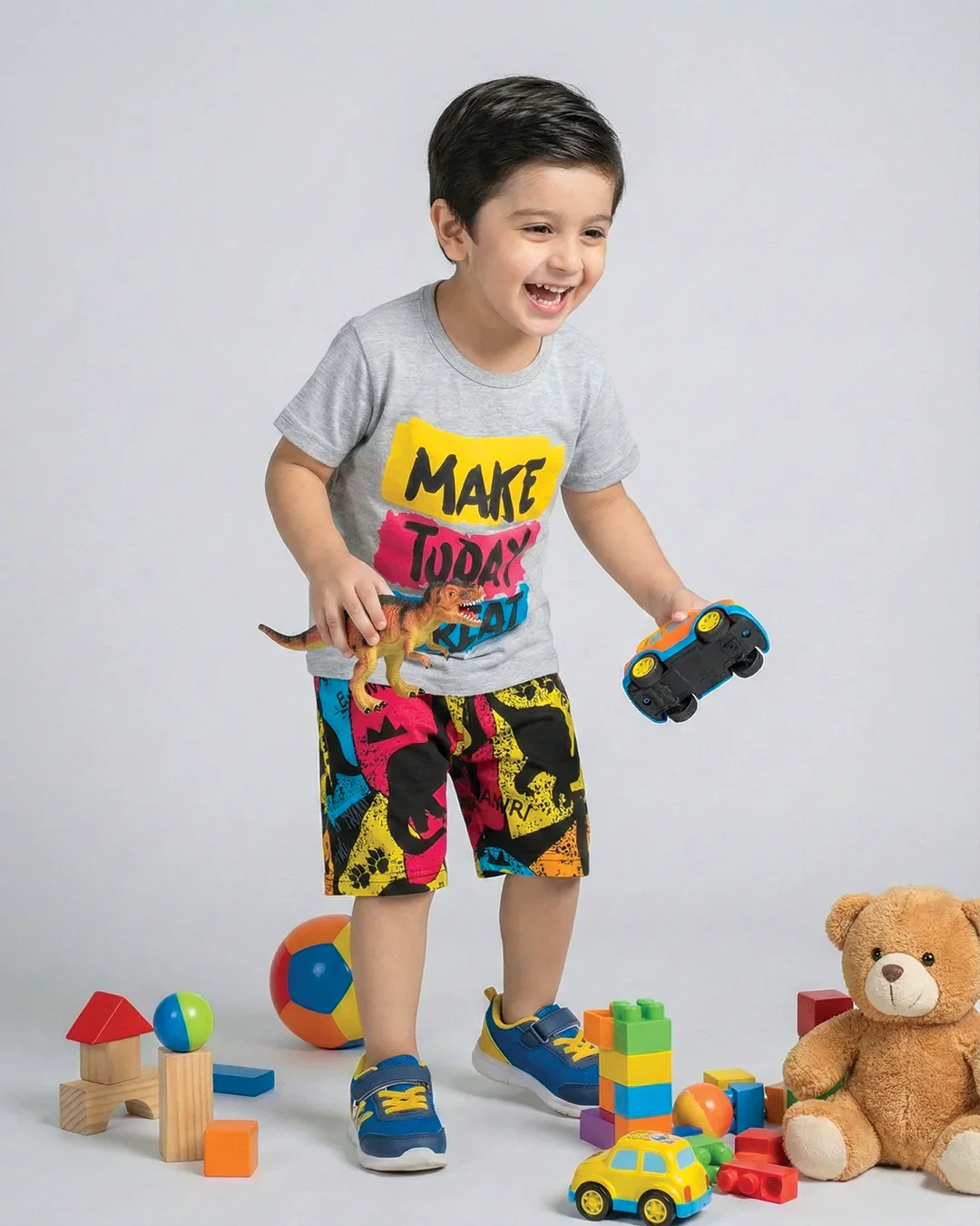 Make Today Great Grey T-Shirt & Printed Shorts Set - Image 4